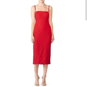 Fame and Partners The Max Dress Red Lace Sheath Midi Hoco Cocktail Formal Size 2